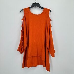 Cecilia Nathal Tunic Top Womens One Size Orange Cutout‎ Sleeve High Low Guazy